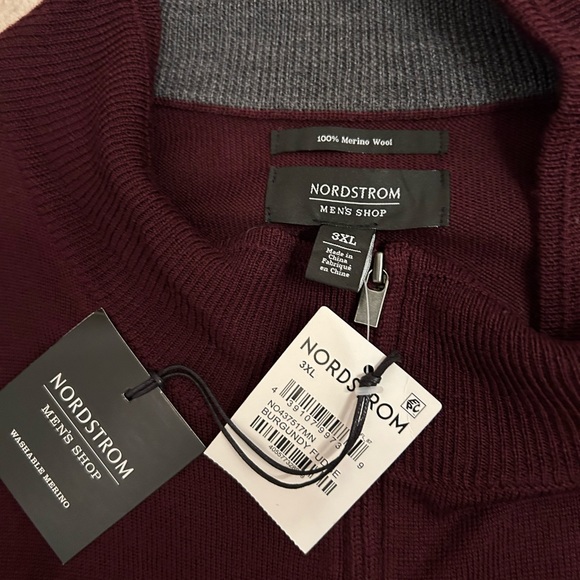 Nordstrom Merino Wool Burgandy Red Zip Up Sweater Size 3XL - Picture 2 of 3